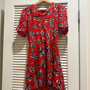 Realisation Par Red Silk Dress with Floral Design